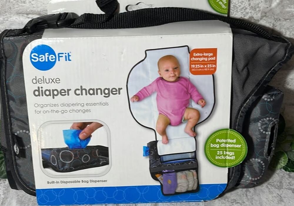 NEW Safe Fit Anti-Microbial Diaper Changing Pad with bag dispenser and bags